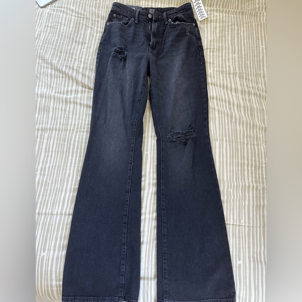 bdg stretch high rise flare black jeans